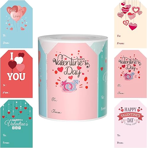 Calcomanías de decoración de San Valentín de 2 x 3 pulgadas, calcomanías de corazón coloridas, etiquetas de amor, calcomanías rosas de diseño