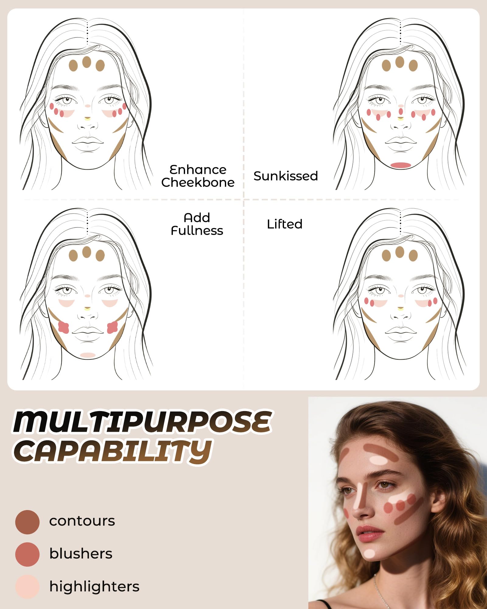 Konturenpalette mit 16 Farben, Bräunungspuder, All-in-One-Palette, Blendbare matte Glanz-Palette, zum Formen des Gesichts und für ein Make-up
