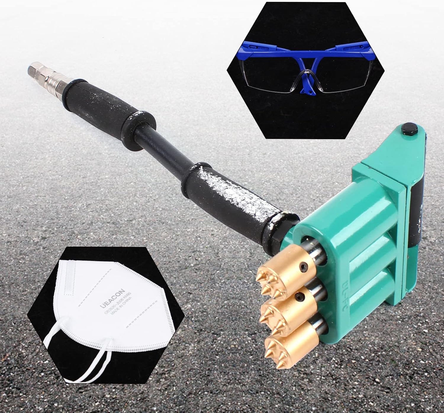 Pneumatic Hand-held Chisel, Three-head Pneumatic Concrete Air Scabbler Handheld Chisel Hammer Depth 3-5mm for Concrete Pavement Bridge