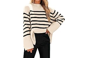 KIRUNDO Women's Striped Knit Oversized Fall Sweatshirt Sweater