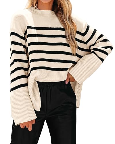 KIRUNDO Women's Striped Knit Oversized Fall Sweaters 2026 Trendy Clothes