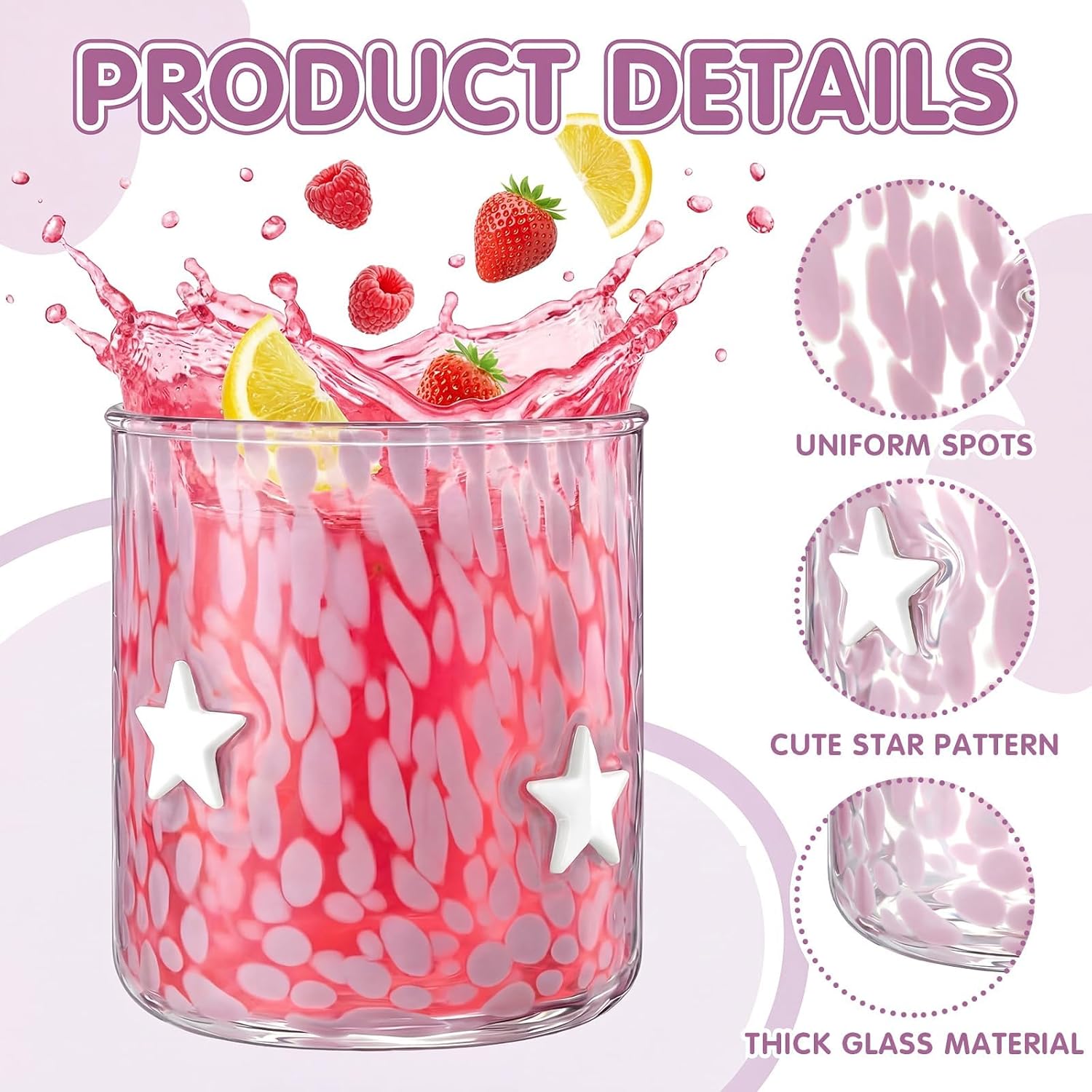 Pink Confetti Star Icon Juice Glass 14 oz Star Icon Glasses Cups