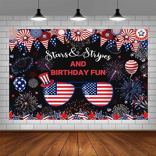 Miniatura 3 de Telón de fondo de cumpleaños del 4 de julio de 7 x 5 pies para niños, bandera americana, globos patrióticos, gafas de sol, fotografía de fondo,