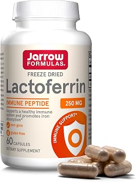 Jarrow Formulas Lactoferrin Supplements 250 mg - Immune-Supporting Glycoprotein for Healthy Immune System Support & Iron Absorption - Freeze Dried, Gluten Free, Non-GMO - 60 Capsules (Servings)