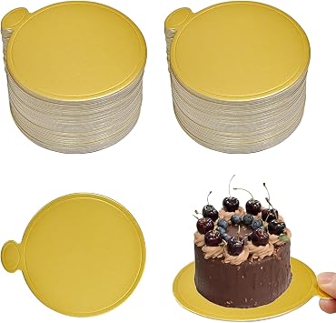 100 Pcs 3.5 Inch Mini Cake Boards, Gold Round Mousse Cupcake Bases, Dessert Plates for Mini Cakes, Chocolates, and Pastries