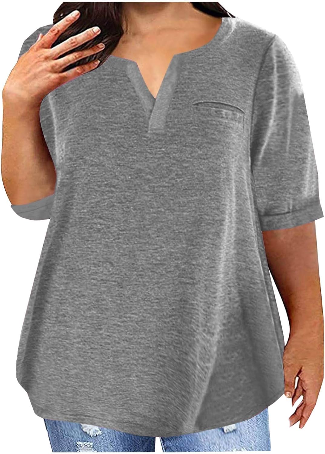 Summer Cotton Plus Size Tops for Women Trendy Half Sleeve V Neck Loose Blouse Workout Basic Comfy T Shirts Tees