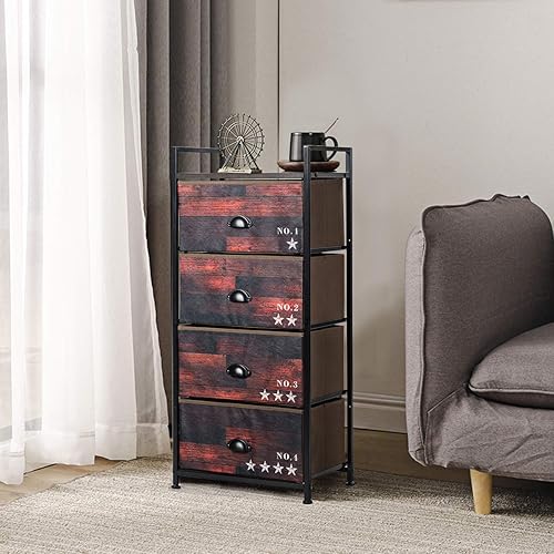Miniatura 5 de Tangkula Cómoda de 4 cajones, torre de almacenamiento vertical con cajones de tela y marco de acero, unidad organizadora de aspecto industrial de