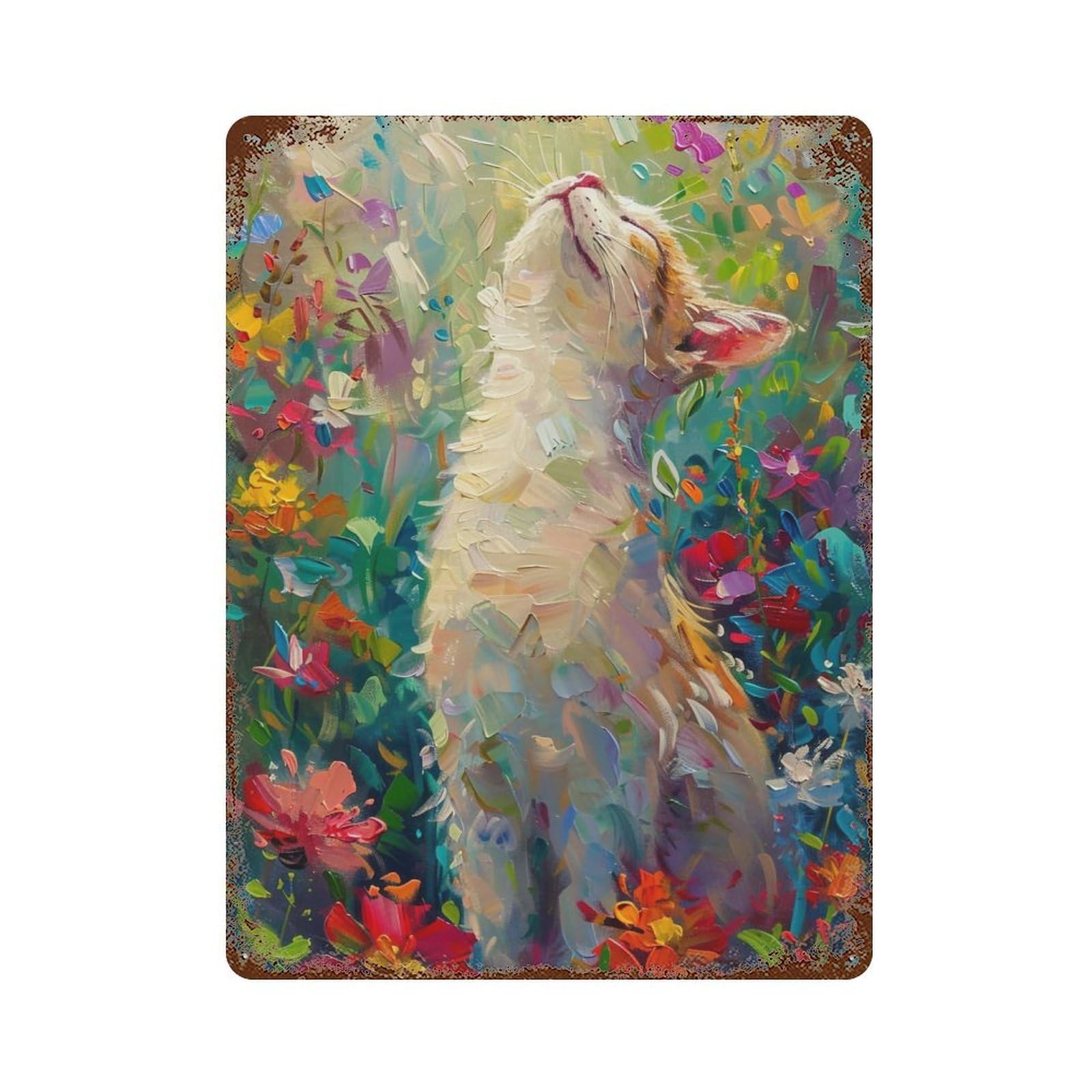 HDURYEYRYY Sunbathing Cat in Wildflower Meadow 02 Wall Retro Iron Vintage Art Metal Tin Sign Poster Modern Home Cofffee Club Art Bar Shop Decor Style 40x30cm