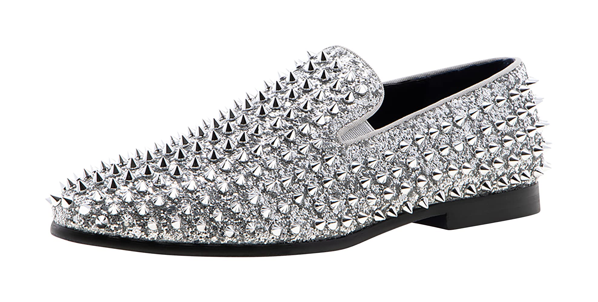 J75 Men's Luxor-3 Spiked Slip-on Loafer | All-Over Metallic Spikes | Ornaments and Glitter | Formal Smoking Slipper