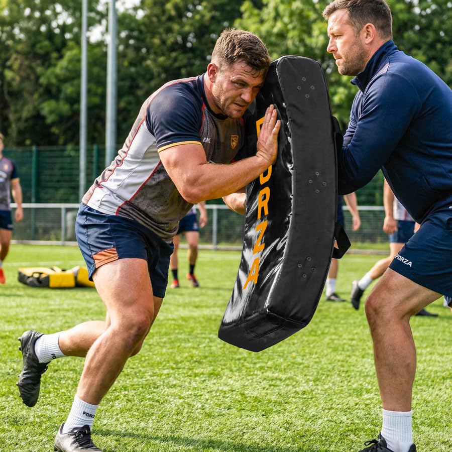 FORZA Bouclier de frappe incurvé de rugby [modèle Pro] – Tapis de pêche en mousse haute densité avec housse en PVC résistant aux intempéries – Junior ou Senior