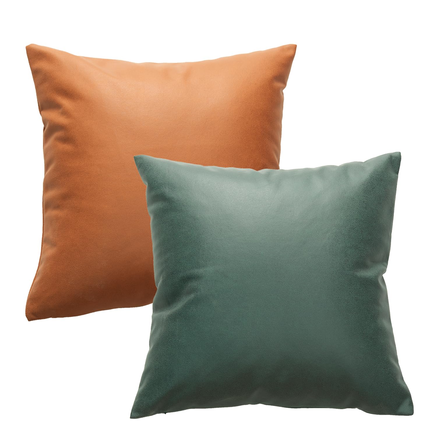 Faux Leather Throw Pillow Covers Pack of 2 20x20, Home Decoration Living Room, Bed Pillow, Throw Pillows for Couch, Square Pillow, Soft, Chair Pillow for Bed (20" L x 20" W, A-Orange+Green)