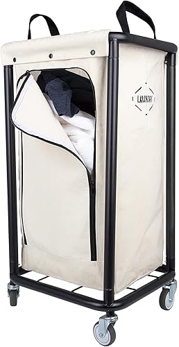 Cesta de lavandería con ruedas – Organizador de ropa de lona extraíble para la habitación del hogar – Contenedor de lavandería de metal resistente