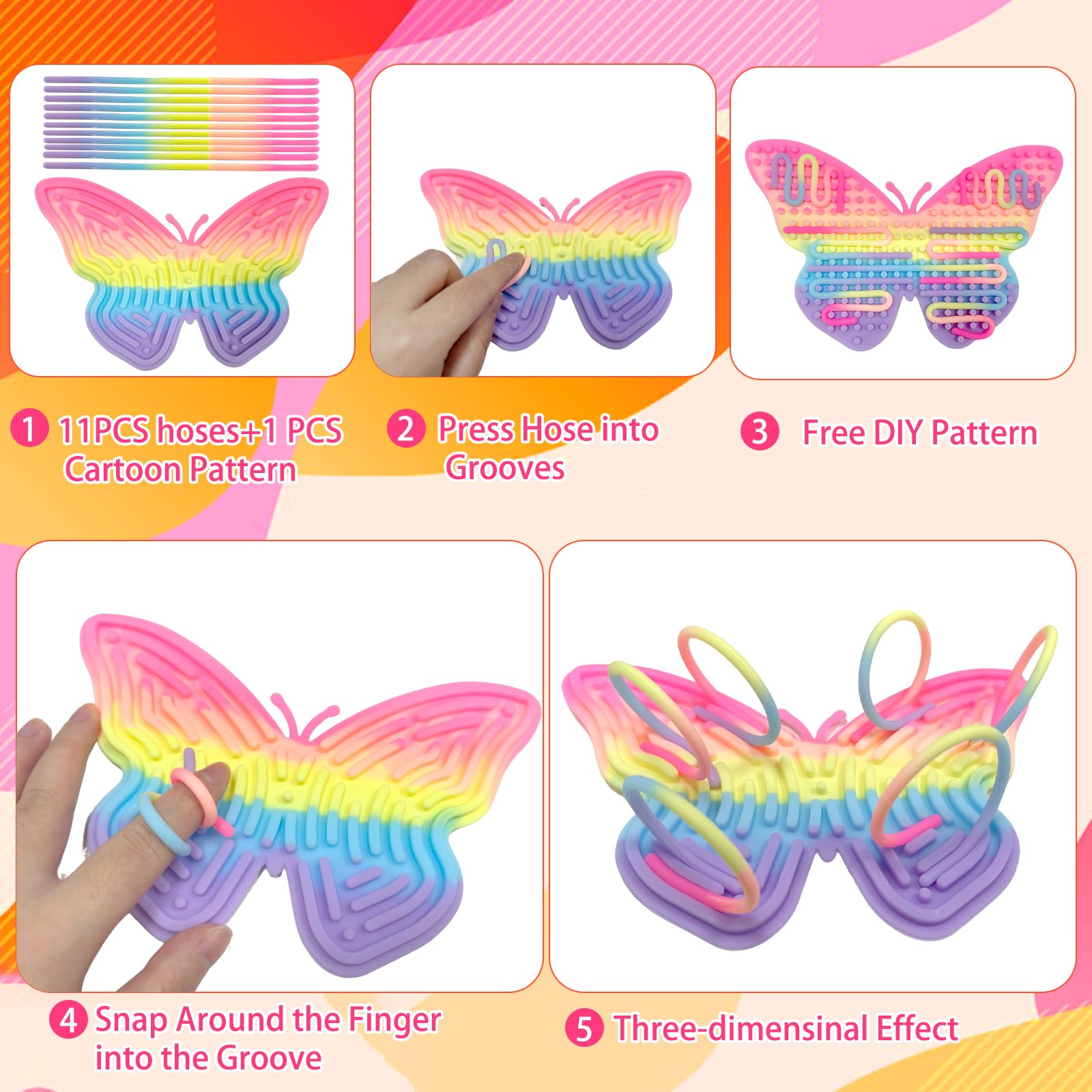 Push Peel Sensory Board, Butterfly Shaped Silicone Fidget Board with 11 Strings, Sensory Toys for ADHD ADD OCD Autism - Image 4