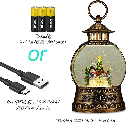 Miniatura 11 de Globo de Nieve Cardinal, Globo de Nieve Musical de Muñeco de Nieve Navideño tipo Linterna con Luces con Temporizador de 6H a Batería y Alimentado