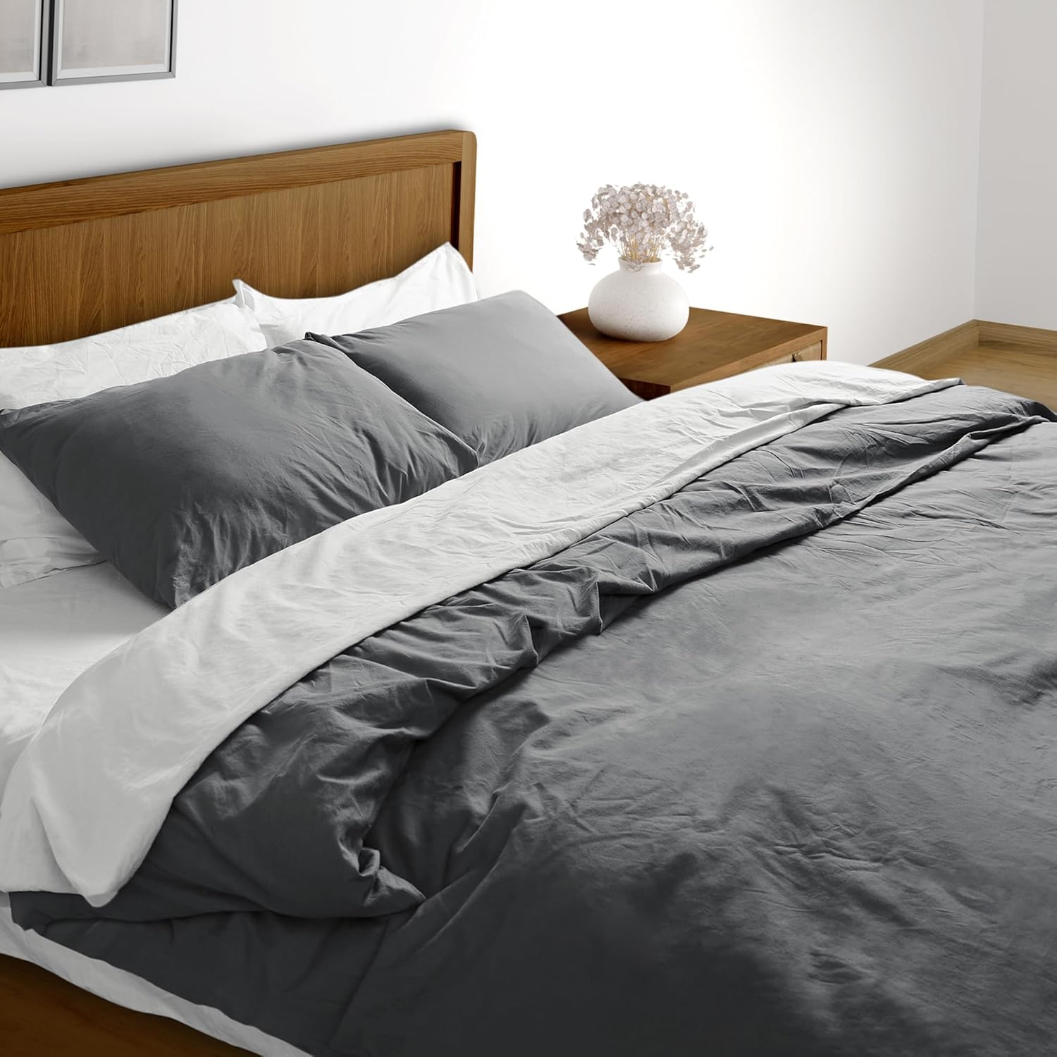 BIOWEAVES 100% Organic Washed Cotton Percale Weave Duvet Cover Queen Set | GOTS Certified Full/Queen Duvet Cover & 2 Pillow Shams – 88x92 inches, Castle Rock