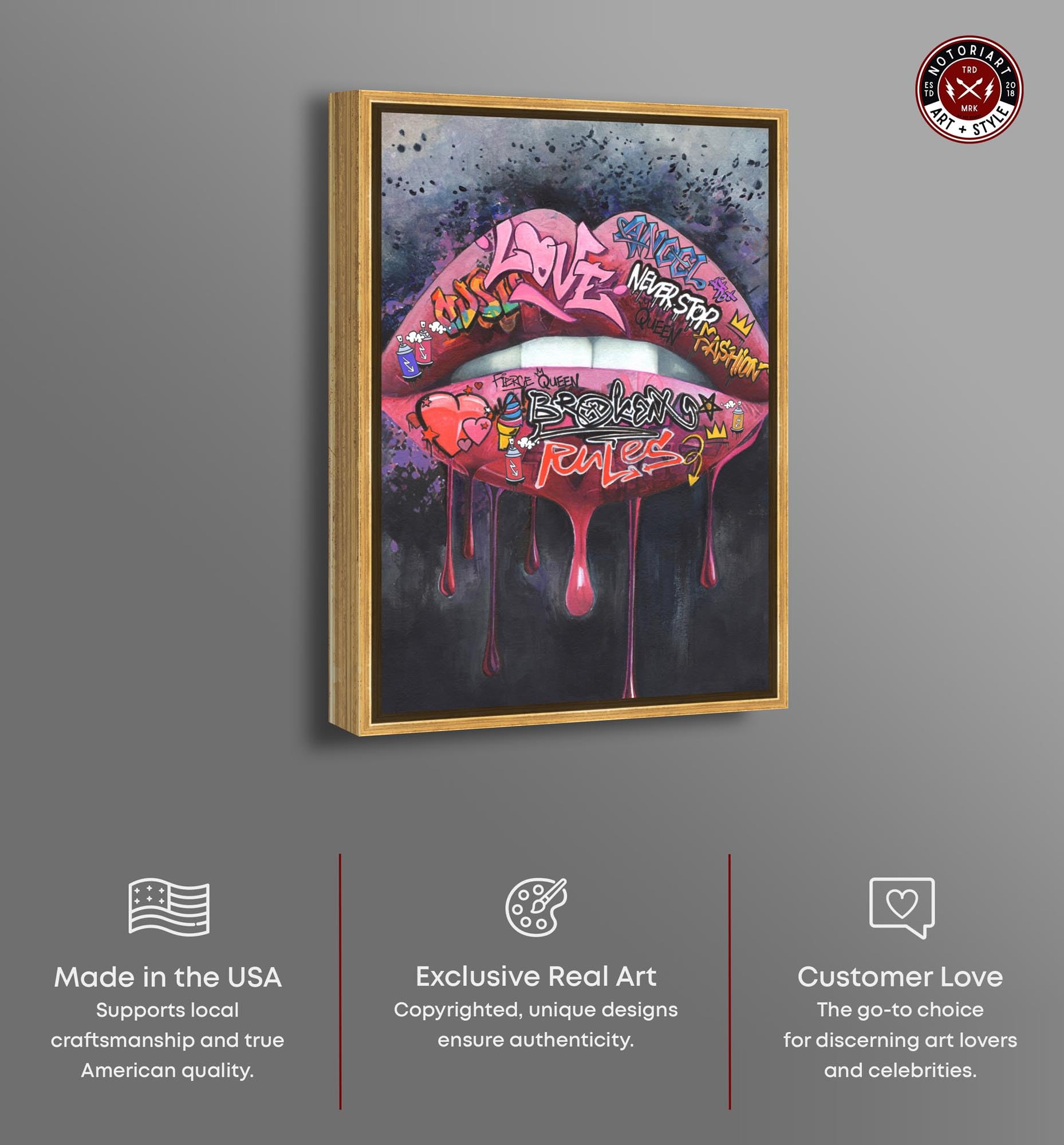 Amazon.com: Never Stop (lips) Canvas Urban Graffiti Wall Art by