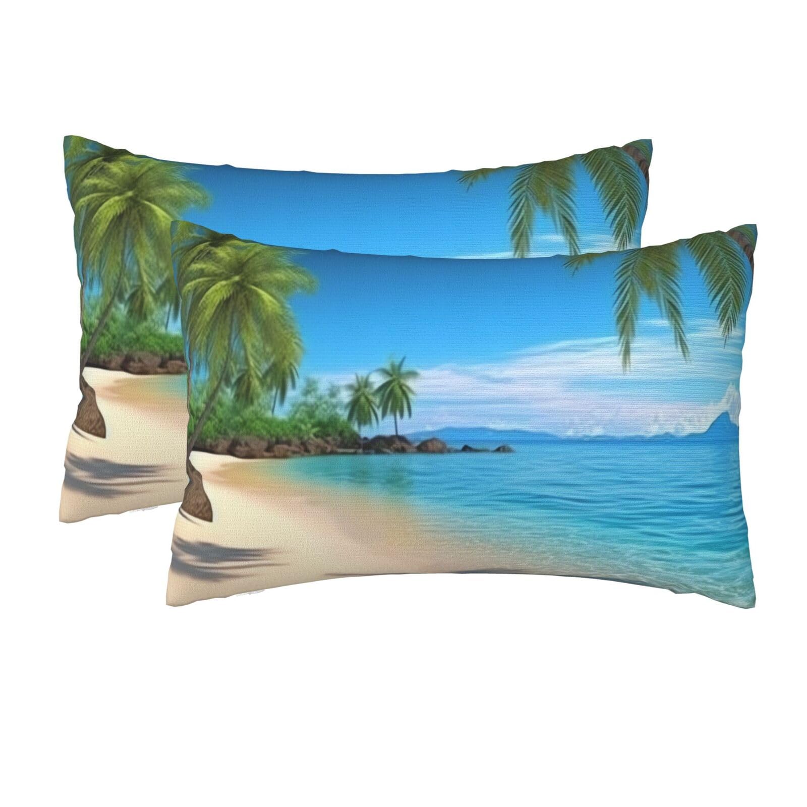 2 Pack Queen Pillow Cases with Hidden Zipper, Soft Breathable Pillow Covers for Hair and Skin, Hawaiian Beach with Palm Trees Pillowcases 20"x30" Bed Pillow Protectors Cover for Sleeping Gifts