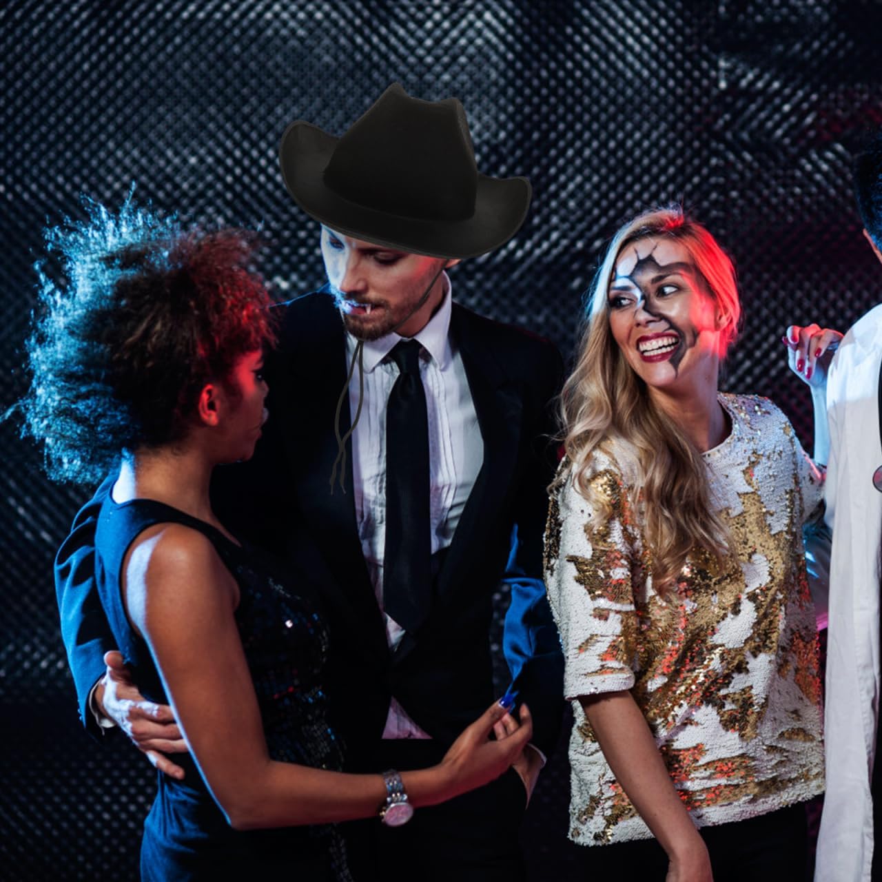 Party Cowboy Hat Western Straw Hats Pink Cap Halloween Costumes for Men Black Hats for Men Country Hats Black Cowgirl Hat Western Wool Hat Has Man Hemming Chinstrap Cloth, 18 Years - Image 5