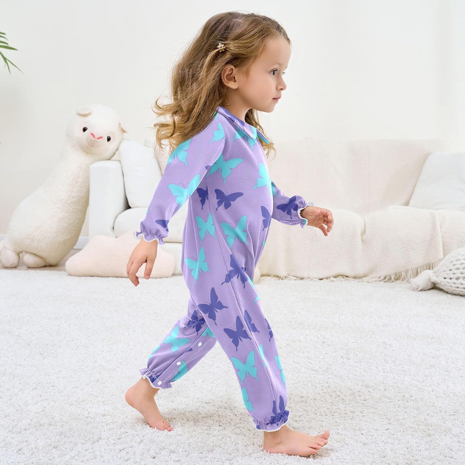 vvfelixl Baby Sleepers Blue Purple Butterfly Long Sleeve Onesie Girl Baby Clothes for Girl Play One-piece for 0-3 months