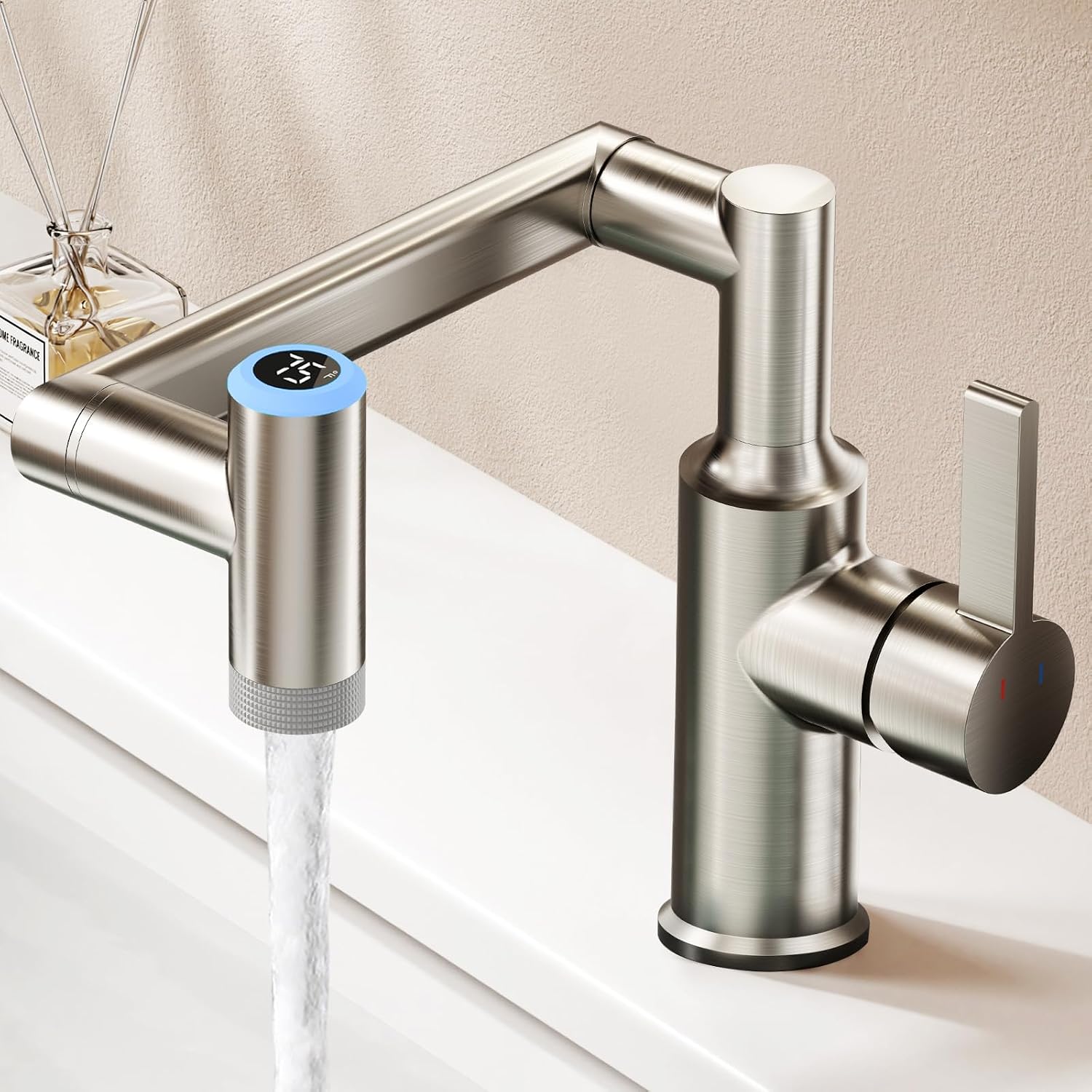 KAIYING 1080° Rotatable 1 Hole Bathroom Faucet with Temperature Display