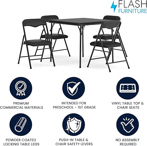 Miniatura 3 de Flash Furniture Mindy Kids - Juego de mesa y sillas plegables de 5 piezas para guardería y aulas, juego de mesa de actividades y sillas para niños,