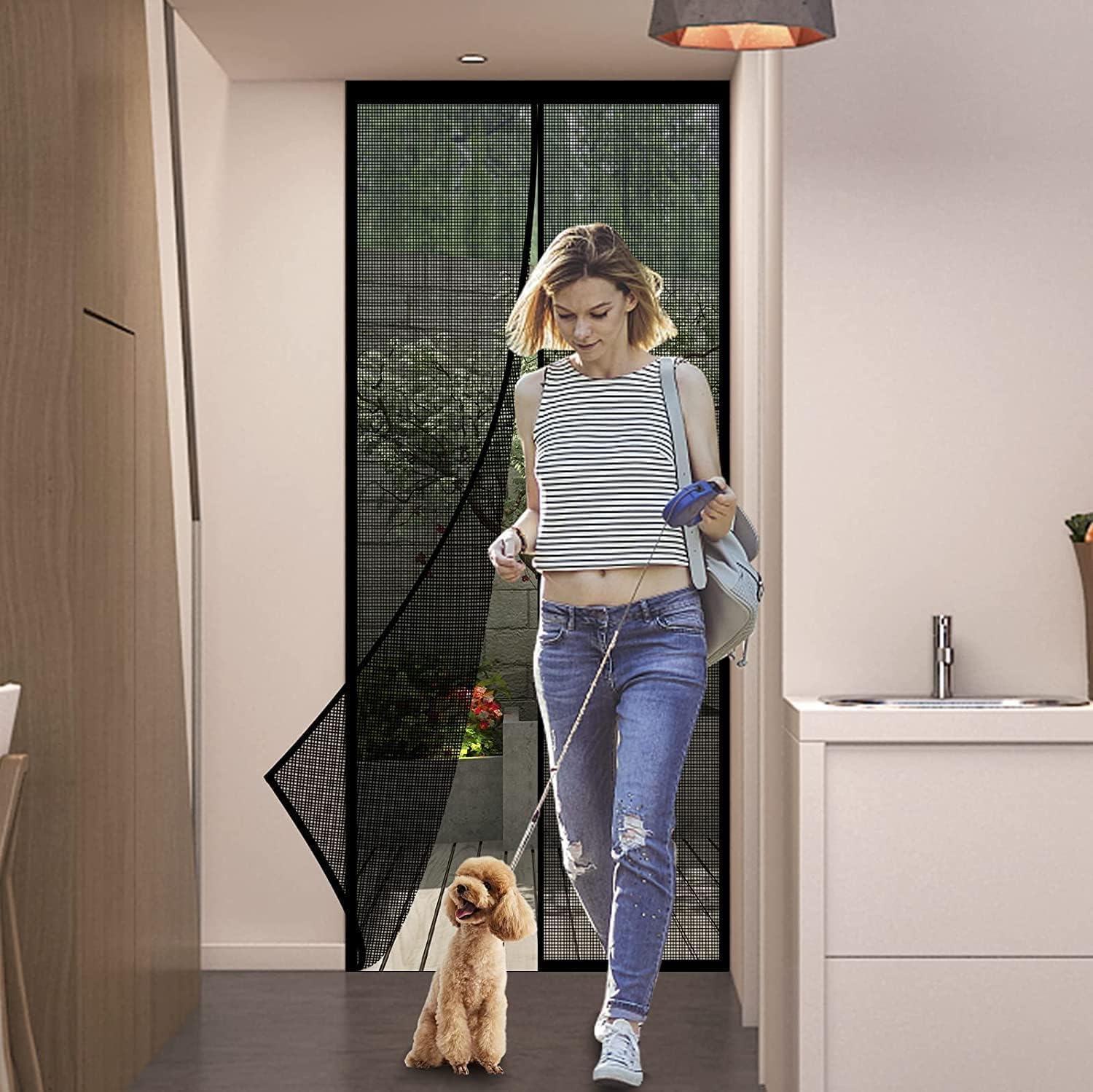 Panngu Moskitiera magnetyczna na drzwi balkonowe, 80 x 230 cm, wzmocniona, zasłona na drzwi tarasowe, magnesy na drzwi, bez wiercenia, moskitiera na drzwi, magnetyczna zasłona na drzwi, biała