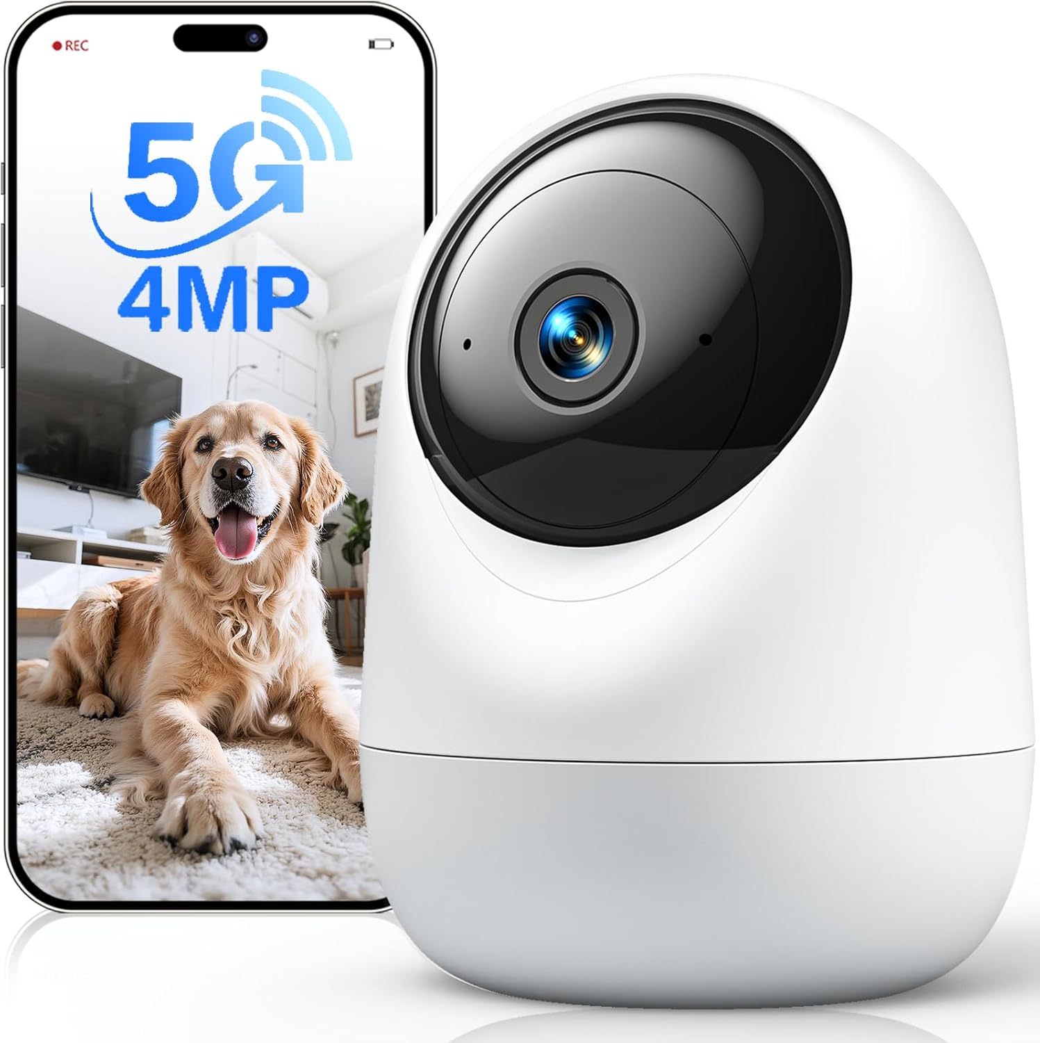 Indoor Camera 5G WiFi Pan & Tilt 2.5K 4MP Compatible up to 256GB SD Card (Not Included) – Security Camera Indoor, Plug-in Puppy/Pet Camera with Speaker/Phone App for Room, Motion Tracking