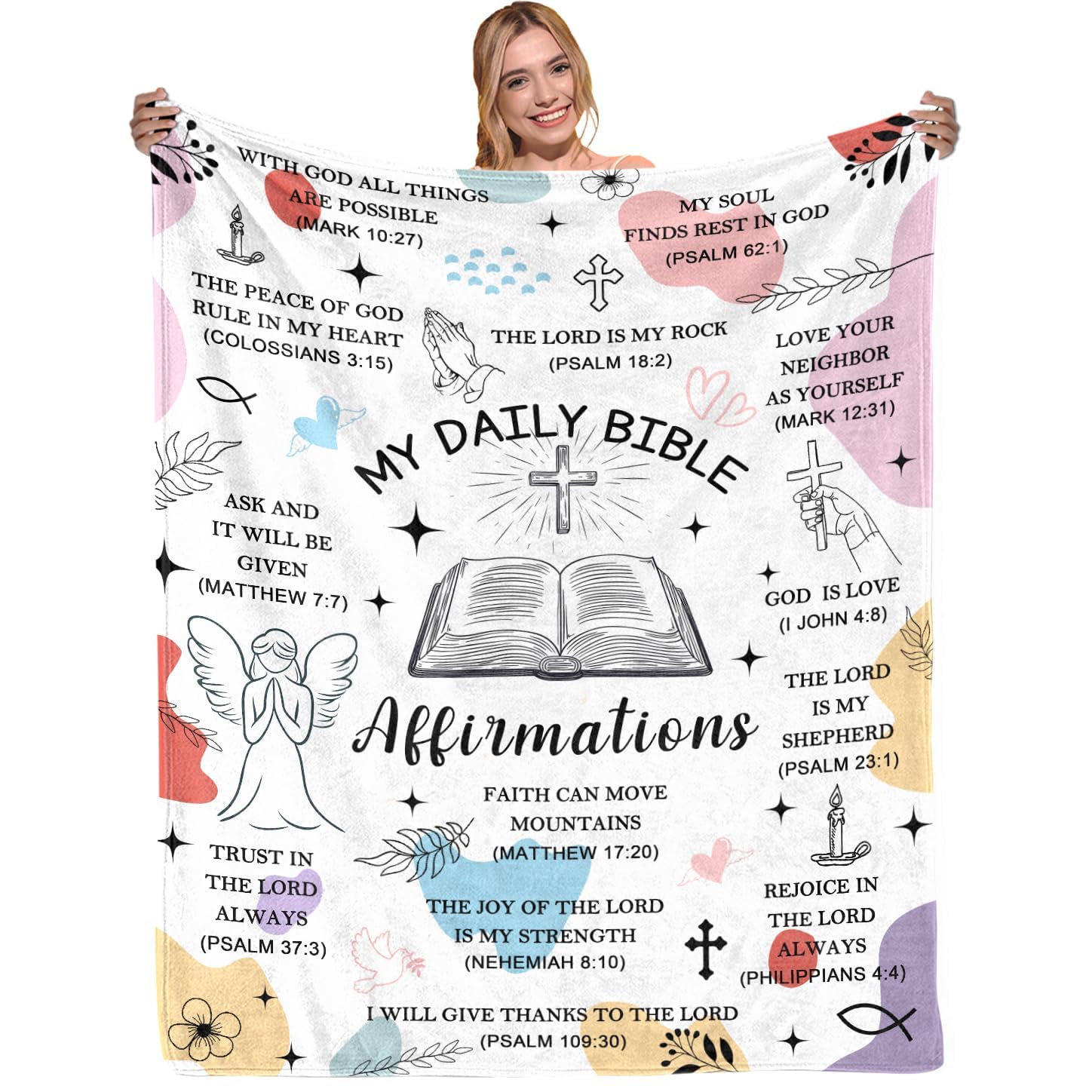 Christian Gifts for Women, Religious Blanket Gifts, Bible Verse Blanket for Women, Soft Flannel Throw Blankets 60"x50"