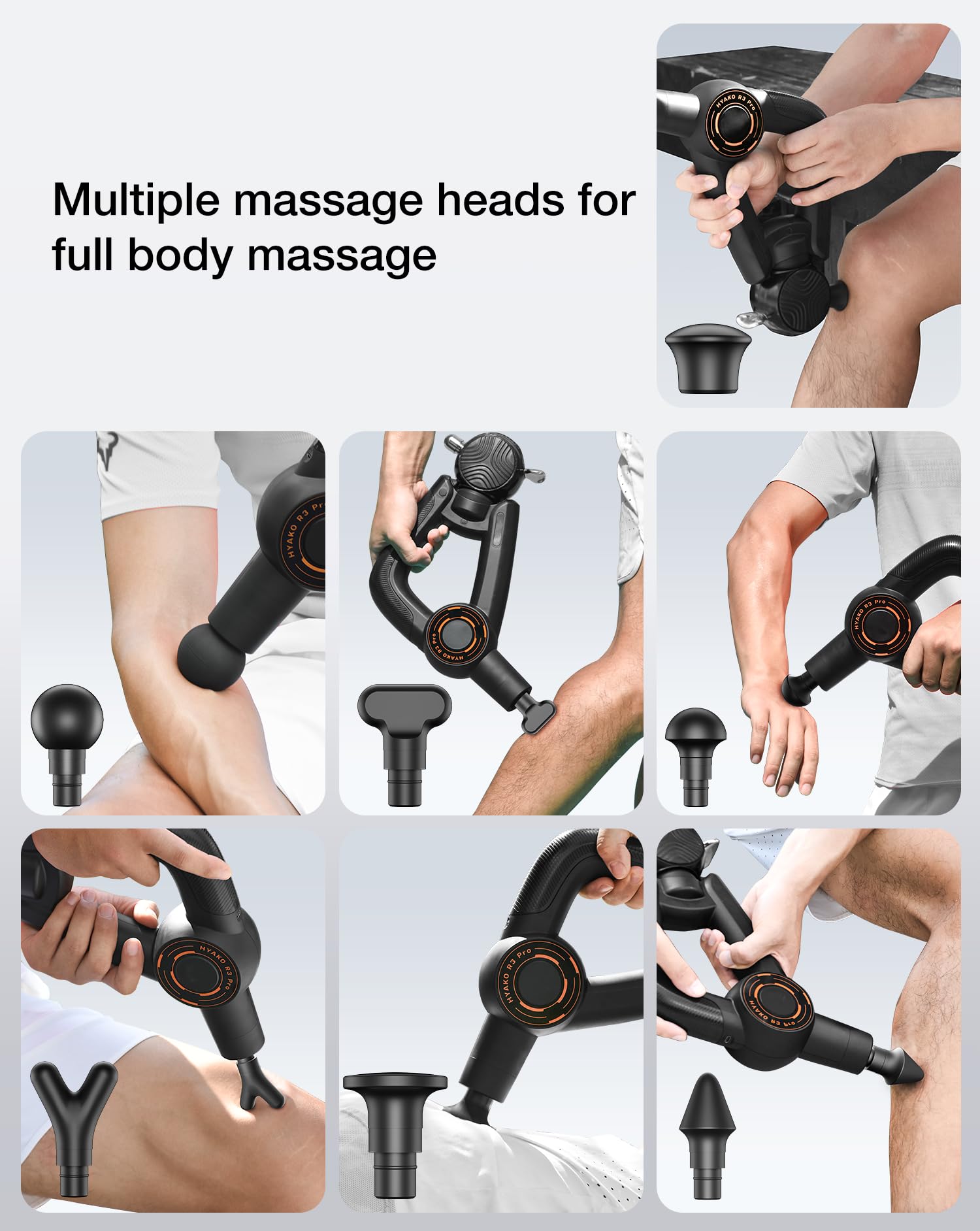 HYAKO R3 Pro - Pistola de masaje 3 en 1 de 16 mm de amplitud + terapia de vibración de alta frecuencia - Pistola de masaje muscular de tejido profundo, alivia el dolor musculoesquelético de todo el