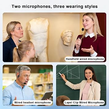 Voice Amplifier for Teachers with Wired Handheld Microphone and Headset Microphone, 2800mAh Mini Pa System Bluetooth Personal Portable Speaker for Classroom, Meeting and Yoga, Black