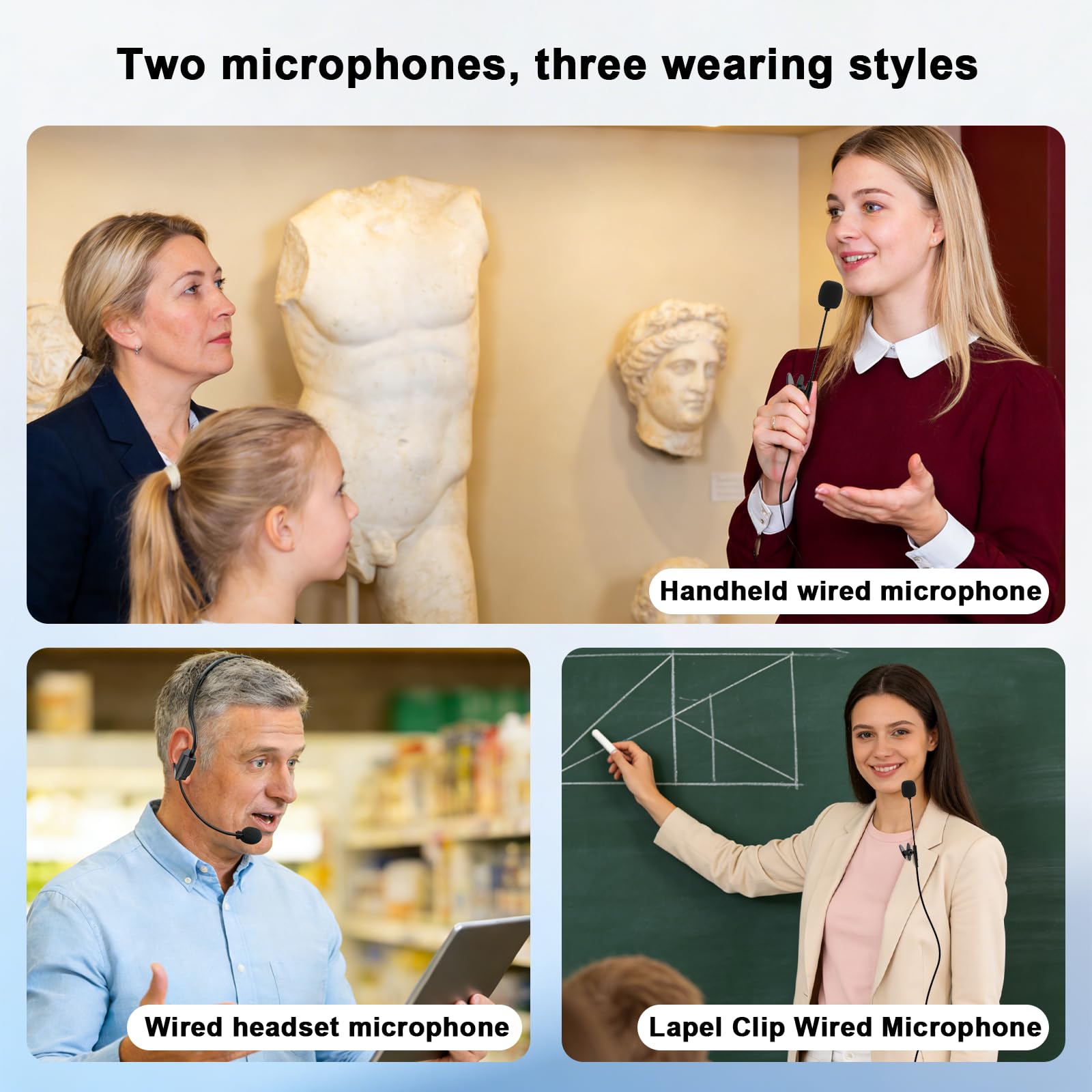 Kabelgebundenes Mikrofon Sprachverstärker für Lehrer, 15W 2800mAh Tragbarer Lautsprecher für Klassenzimmer, Training, Tourführer, Yoga, Outdoor, (Schwarz)