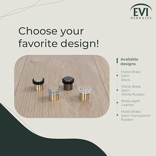 Miniatura 6 de Pack of 2 EVI Door Stoppers |Brass Door Stopper - Screw Fastening - White Rubber Protector - 0.79 x 0.99 Inch Door Stop Latón mate - Caucho
