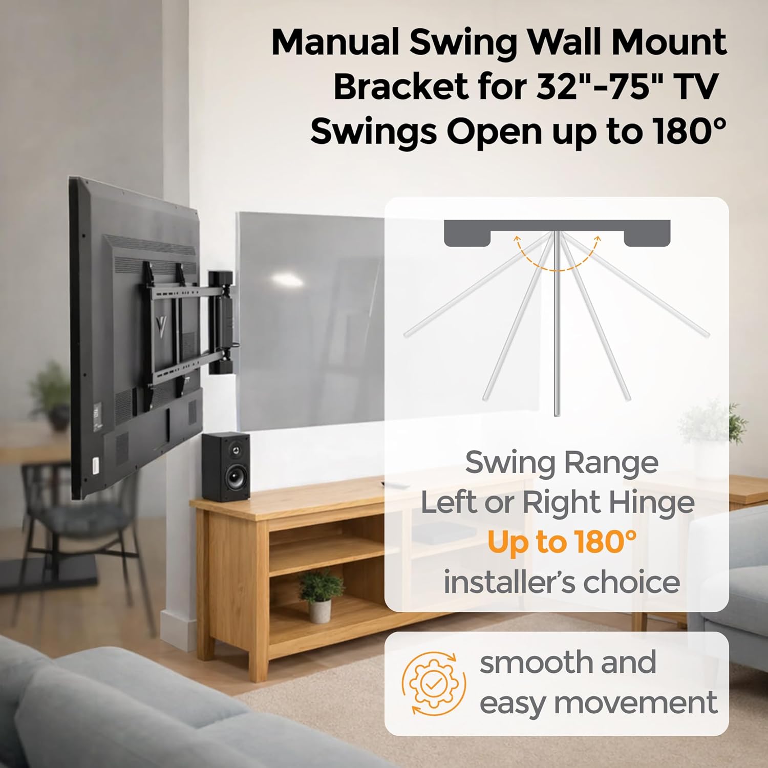 ynVISION.DESIGN Swing Wall Mount Bracket for 32"-75" TVs | Hinged | Swings Open up to 180 Degrees with 1 Finger for Easy Television Service (Pack of 1)