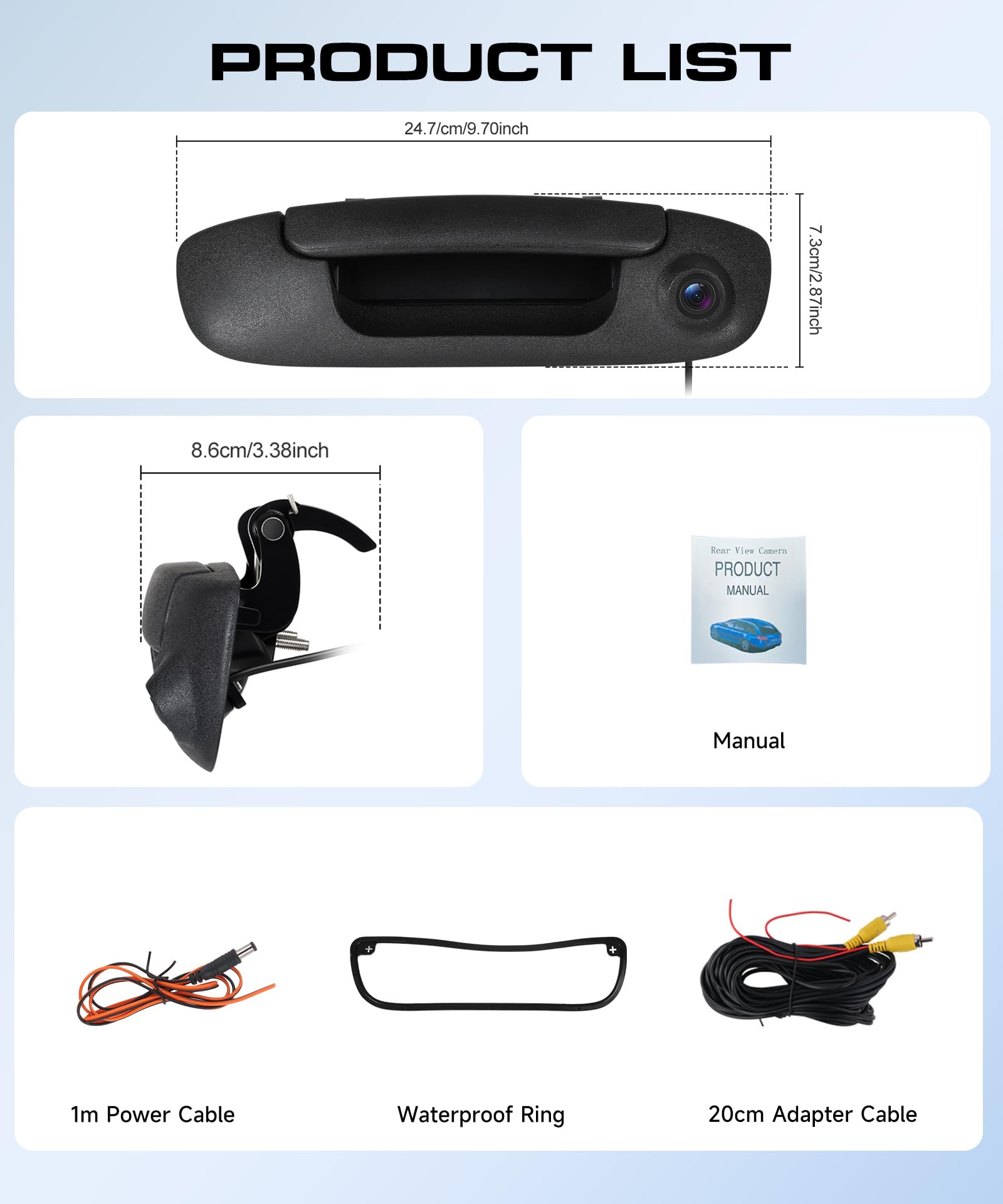 VECHTEL Cámara de visión trasera con luz de freno,cámara de visión trasera para coche con visión nocturna 720P para Dodge Ram 1500 2500 3500 2002-2008,cámara gran angular de 140°,luz de freno de techo