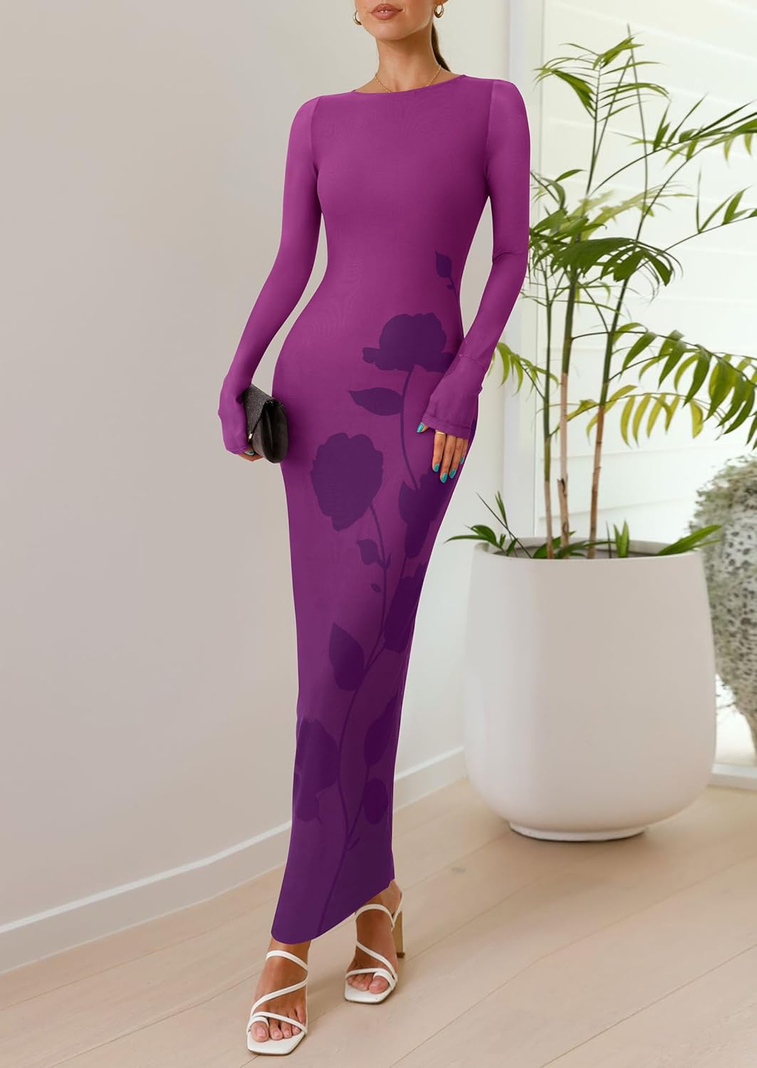PRETTYGARDEN Bodycon Maxi Dress 2025 Fall Floral Long Sleeve Sexy Mesh Cocktail Wedding Guest Long Dresses - Image 5