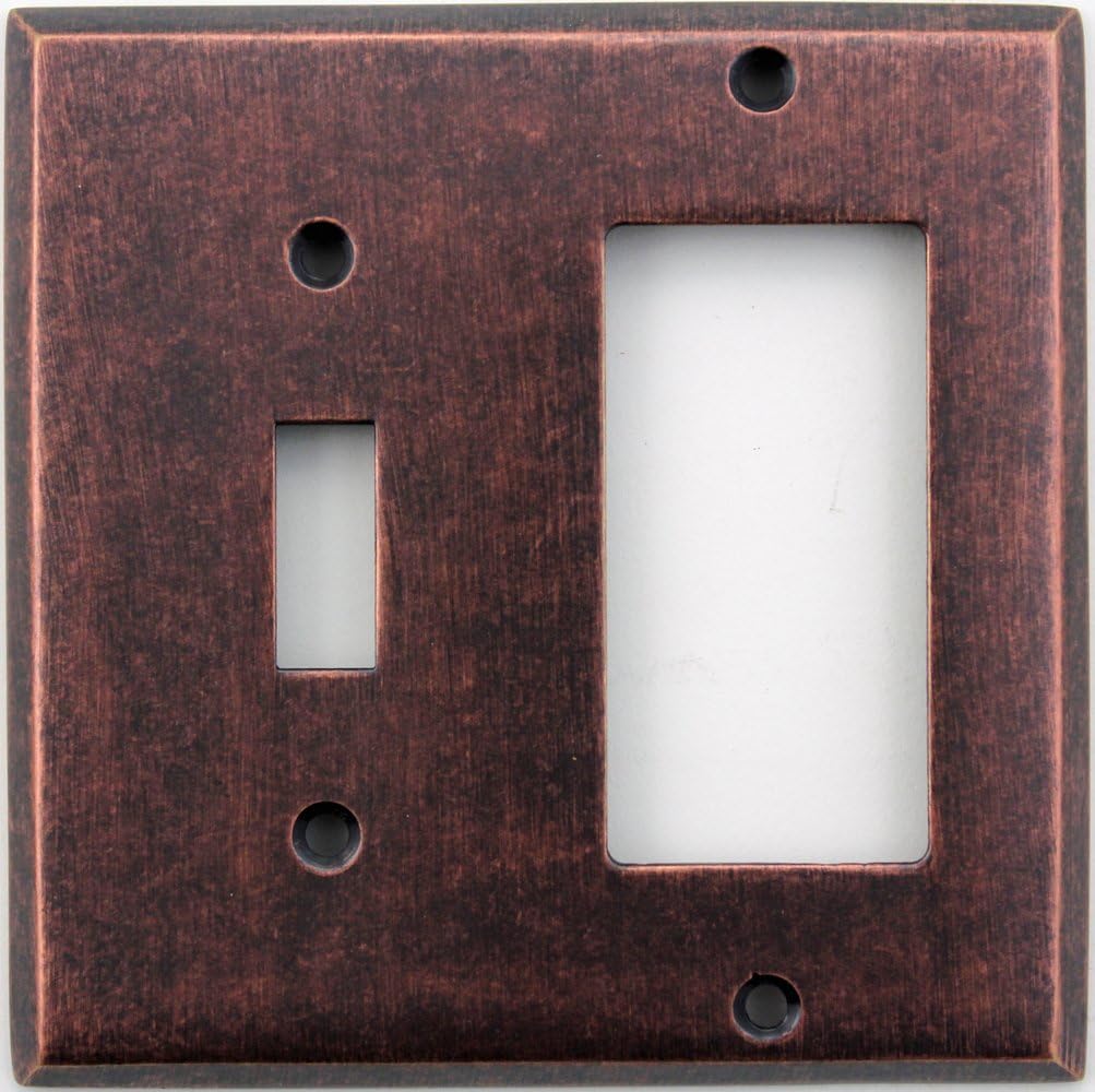 Classic Accents Mottled Antique Copper Two Gang Wall Plate - One Toggle One Gfi/Rocker Opening