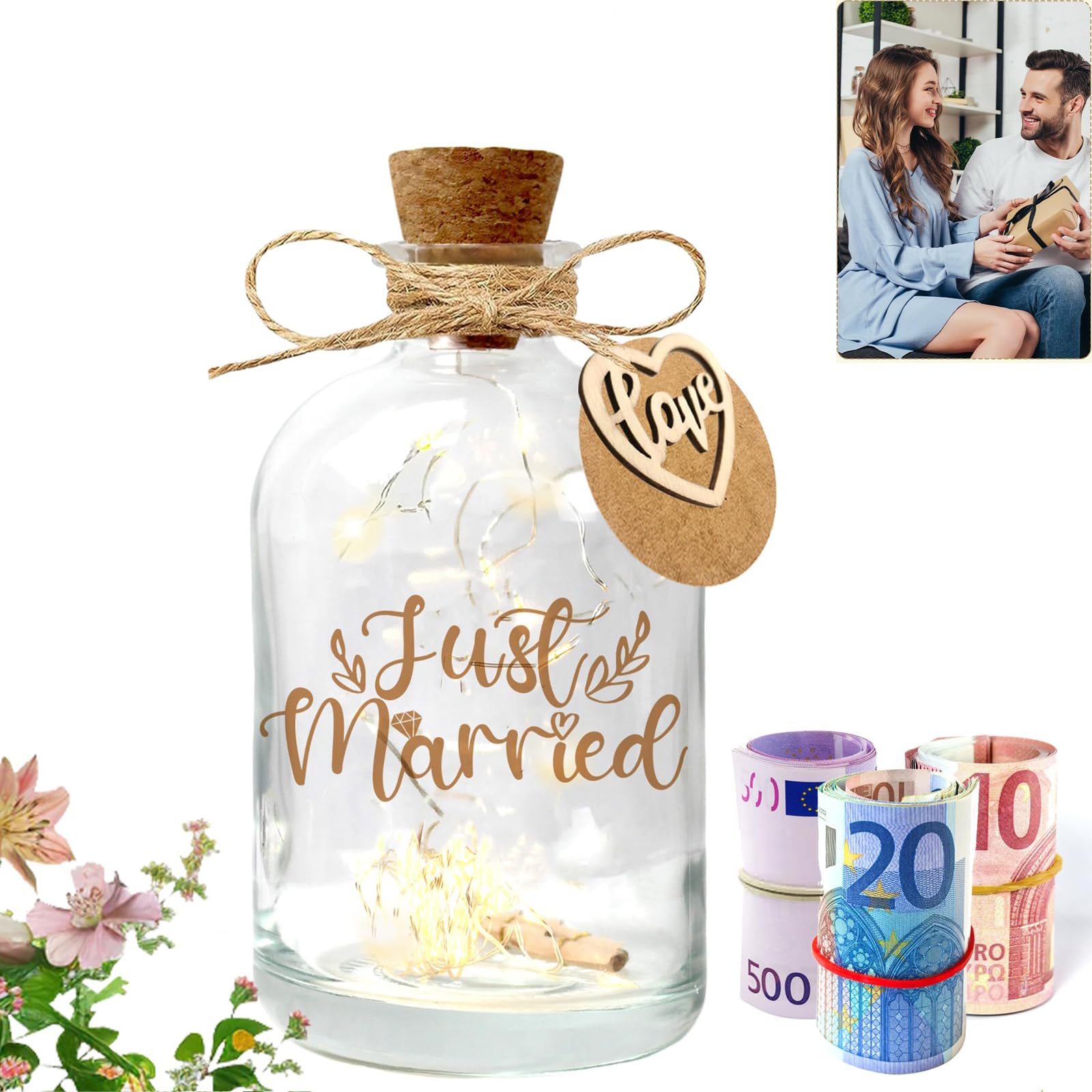 LED Flaschenlicht Hochzeit，Hochzeitsgeschenke für Brautpaar,Geldgeschenke Hochzeit Verpackungen Hochzeitsgeschenke Geld Leuchtflasche für Frisch Verliebte Geburtstag Weihnachten
