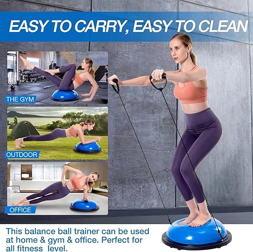 Miniatura 3 de Entrenador de media pelota de equilibrio, media pelota de ejercicio de yoga con bandas de resistencia y bomba de pie, entrenador de equilibrio para