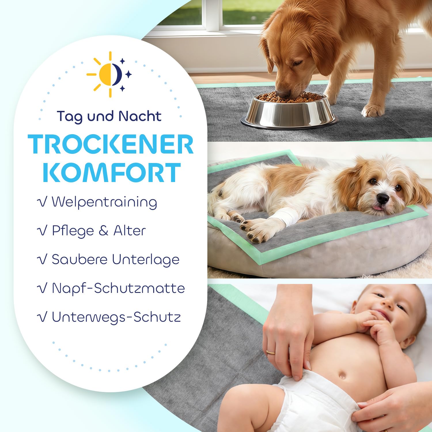 Pawtasy PIPI Matten für Hunde mit Aktivkohle gegen Gerüche Welpen Unterlagen Einweg Puppy Pads Auslaufsicher & Saugstark Trainingspads Weich & Hautfreundlich 56 x 56 cm (100 Stück)