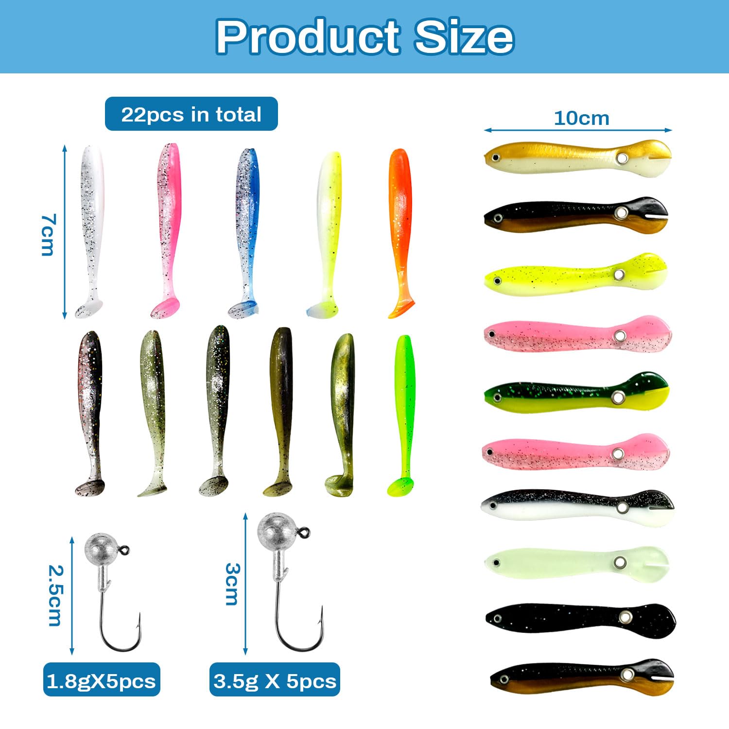 53 Piezas Carpfishing Accesorios 43 Piezas Vinilos Pesca 2 Tamaños de Anzuelos de Pesca 10 Piezas Cabezas Plomadas Set de Señuelos Bionic Bait Accesorios de Pesca para Peces de Agua Dulce y Salada