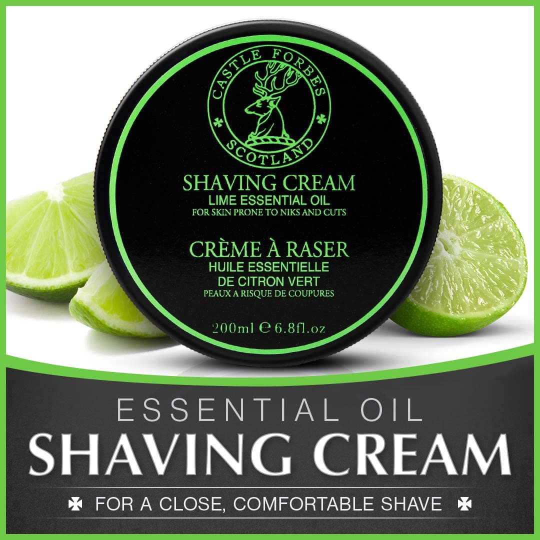 Castle Forbes Lime Shaving Cream For Men, 6.8 fl.oz. | Moisturizing Smooth Shave Lather w/ Essential Oils | Protects All Skin Types From Razor Burn & Irritation | Luxury Grooming & Beard Care