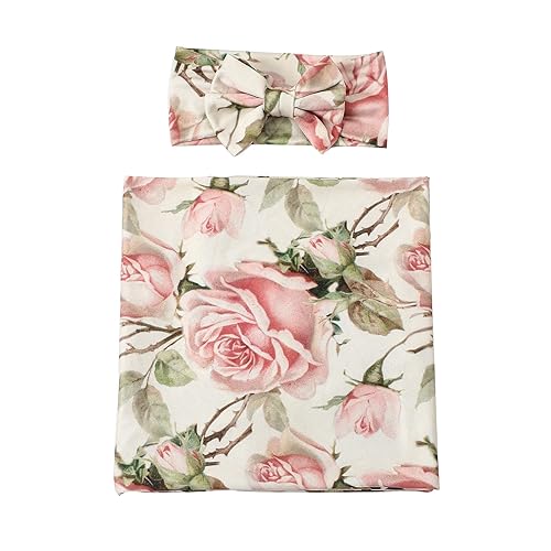 Miniatura 6 de Galabloomer - Conjunto de cobija para recién nacido con diadema, diseño de flores antiguas, para envolver bebé