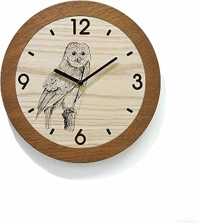 Wooden Round Clock - Laser Engraved - Simple Solid Wood Clock - Minimalist Wooden Art - Modern Wall Mount - Animal Theme Clock - Owl Lover