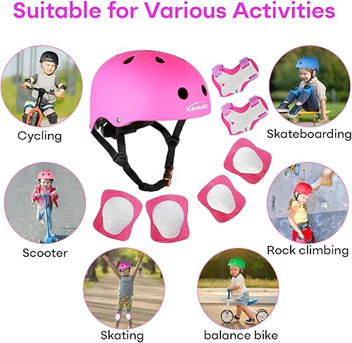 Miniatura 33 de KAMUGO Casco de bicicleta para niños, casco para niños de 2 a 8 años con equipo de protección deportiva, rodilleras, coderas, muñequeras