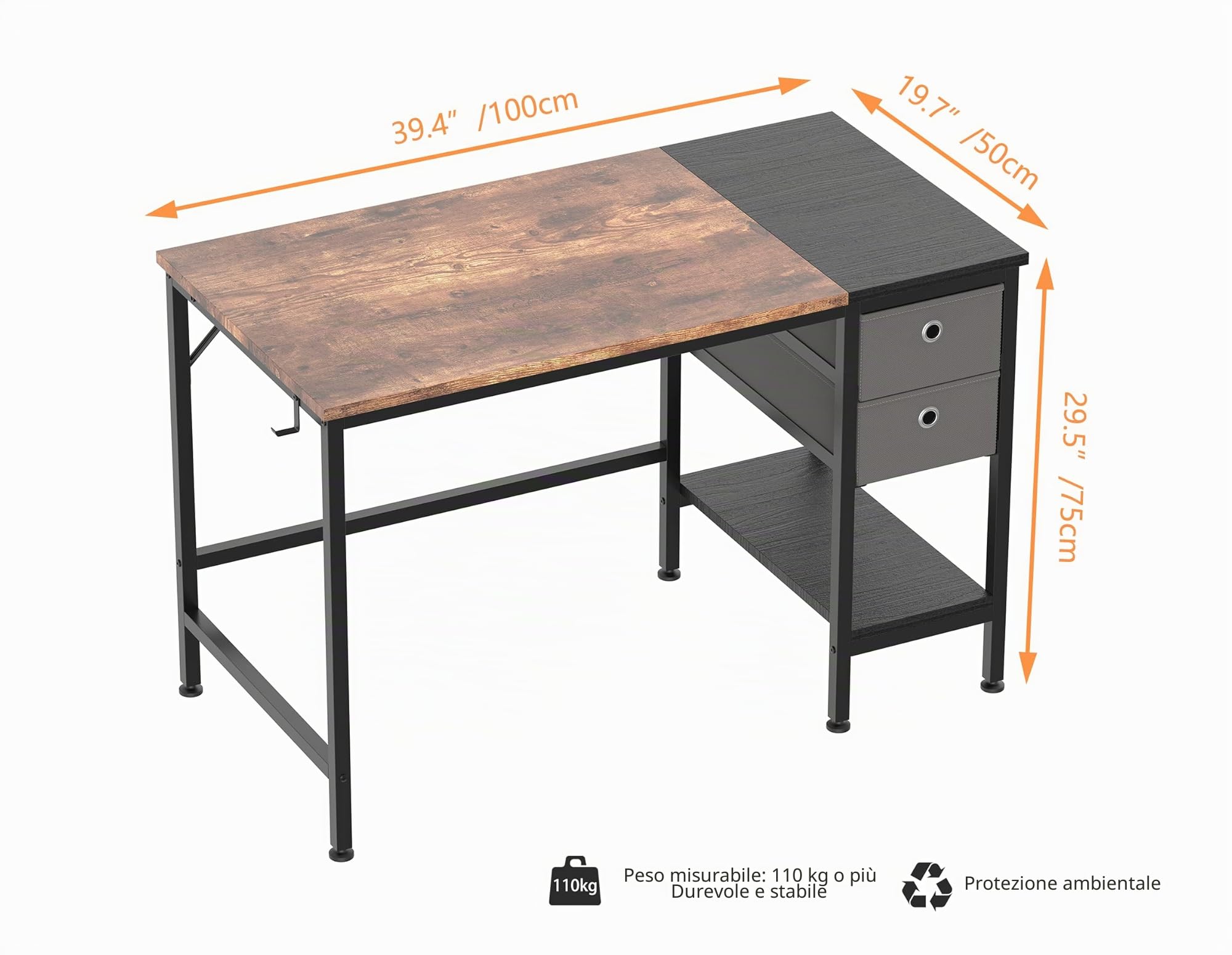 HOMIDEC Scrivania per computer, tavolo da ufficio con cassetti scrivania per scrittura di studio per la casa con ripiani di stoccaggio, scrivanie e postazioni di lavoro per ufficio a casa camera da