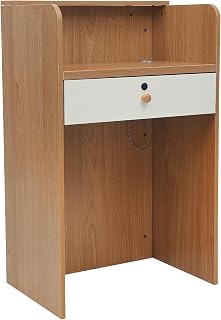 LED Reception Desk with 4 Light Colors, Modern Front Desk for Office with Lockable Drawer,Compact Reception Counter for Small Space, 23.62 Inch Checkout Counter for Store, Salon (Brown)