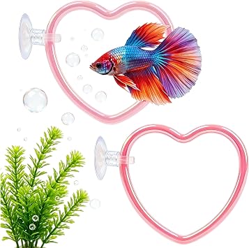 2Pcs Heart Betta Fish Tank Decor Accessories, Interactive Betta Fish Toys