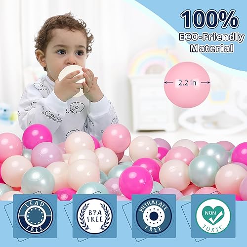 Miniatura 4 de STARBOLO Pelotas para niños pequeños de 1 a 3 años, 100 bolas de macarrón para hoyos de pelotas de bebé, tiendas de campaña de juegos, juguetes de
