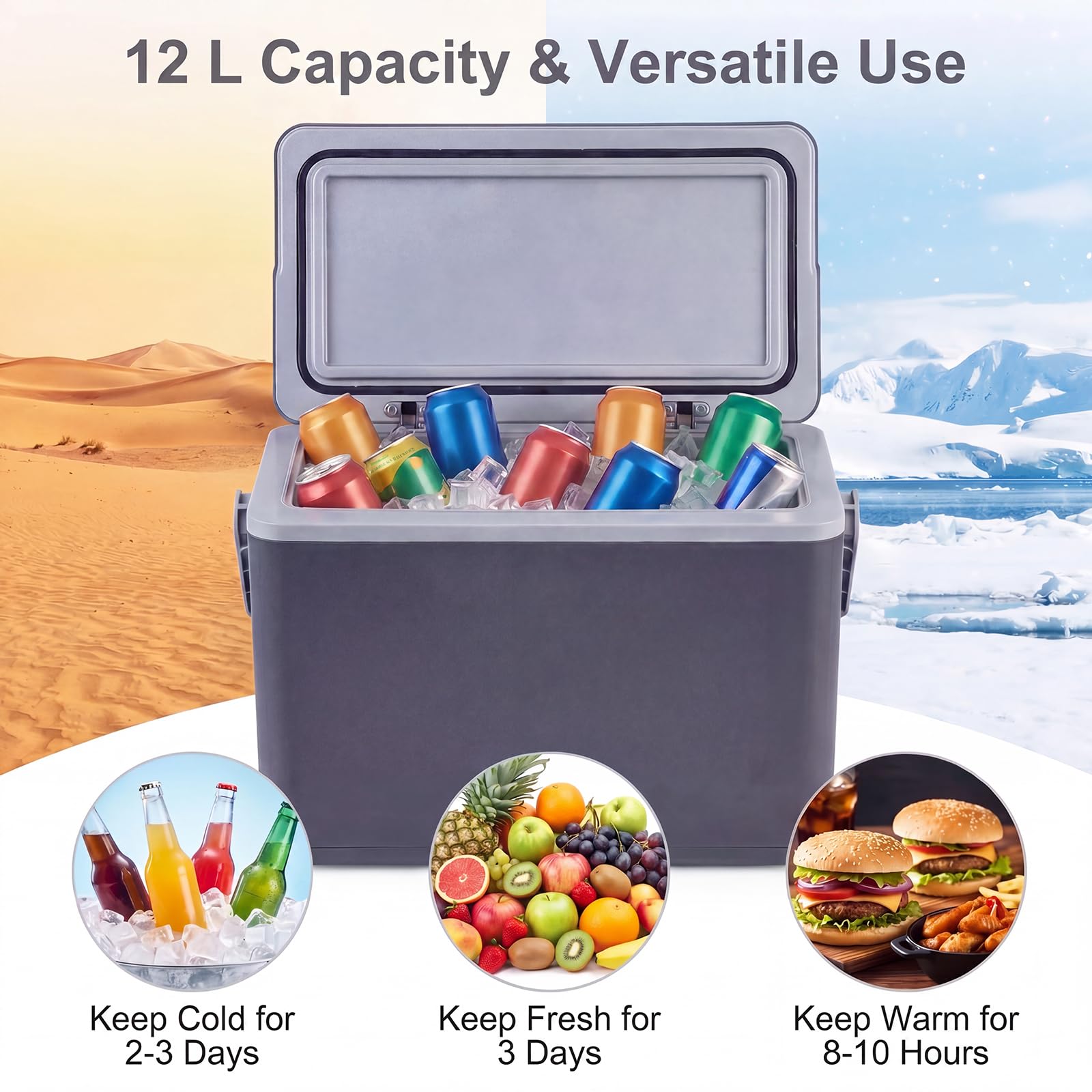 LIFEZEAL Nevera Portátil Rígida, Nevera Térmica Moldeada por Inyección de 12L, con Capacidad para Mantener la Temperatura Durante 3 Días, Equipada con un Cómodo Asa