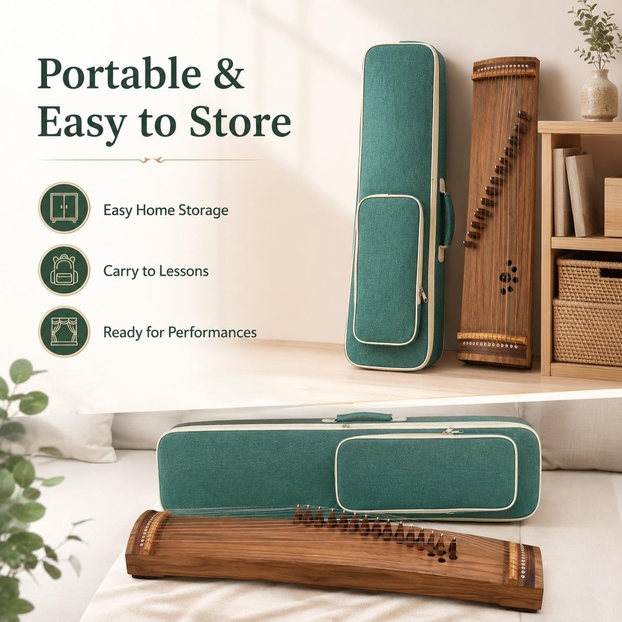Początkujący Mini Guzheng 14-strunowy Paulownia Rosewood | Wyposażony w 14 nylonowych stalowych strun, dzięki czemu jest idealny dla początkujących.